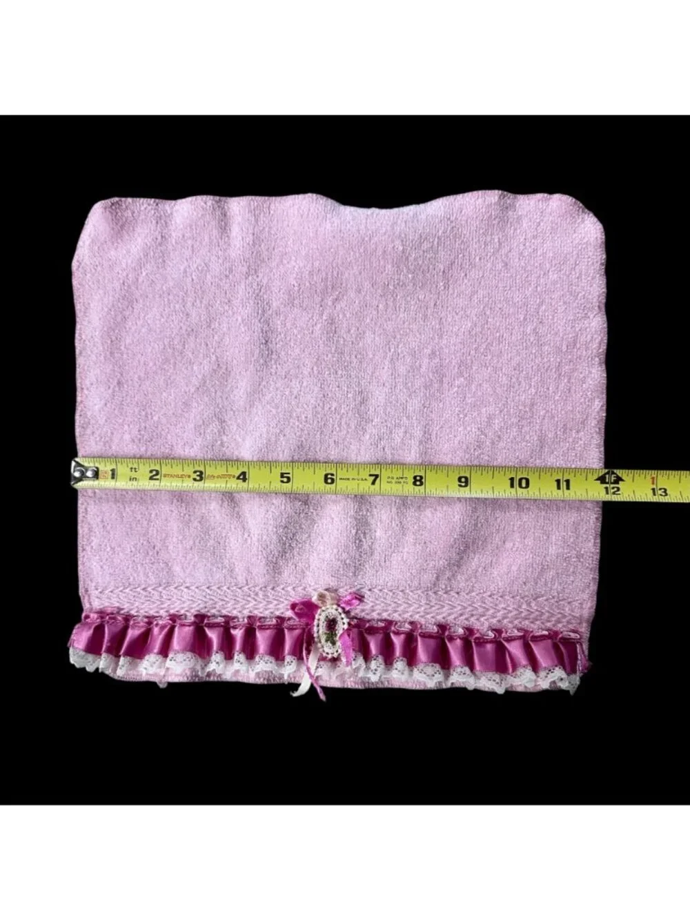 Vintage Pink Hand Towel Washcloth Set Lace Ribbon Romantic Granny Bathroom